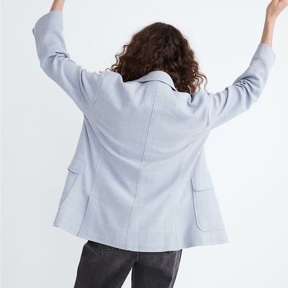 Madewell Sky Blue Window Pane Linen Cotton Blend Relaxed Larsen Blazer SIZE XL - Picture 2 of 11